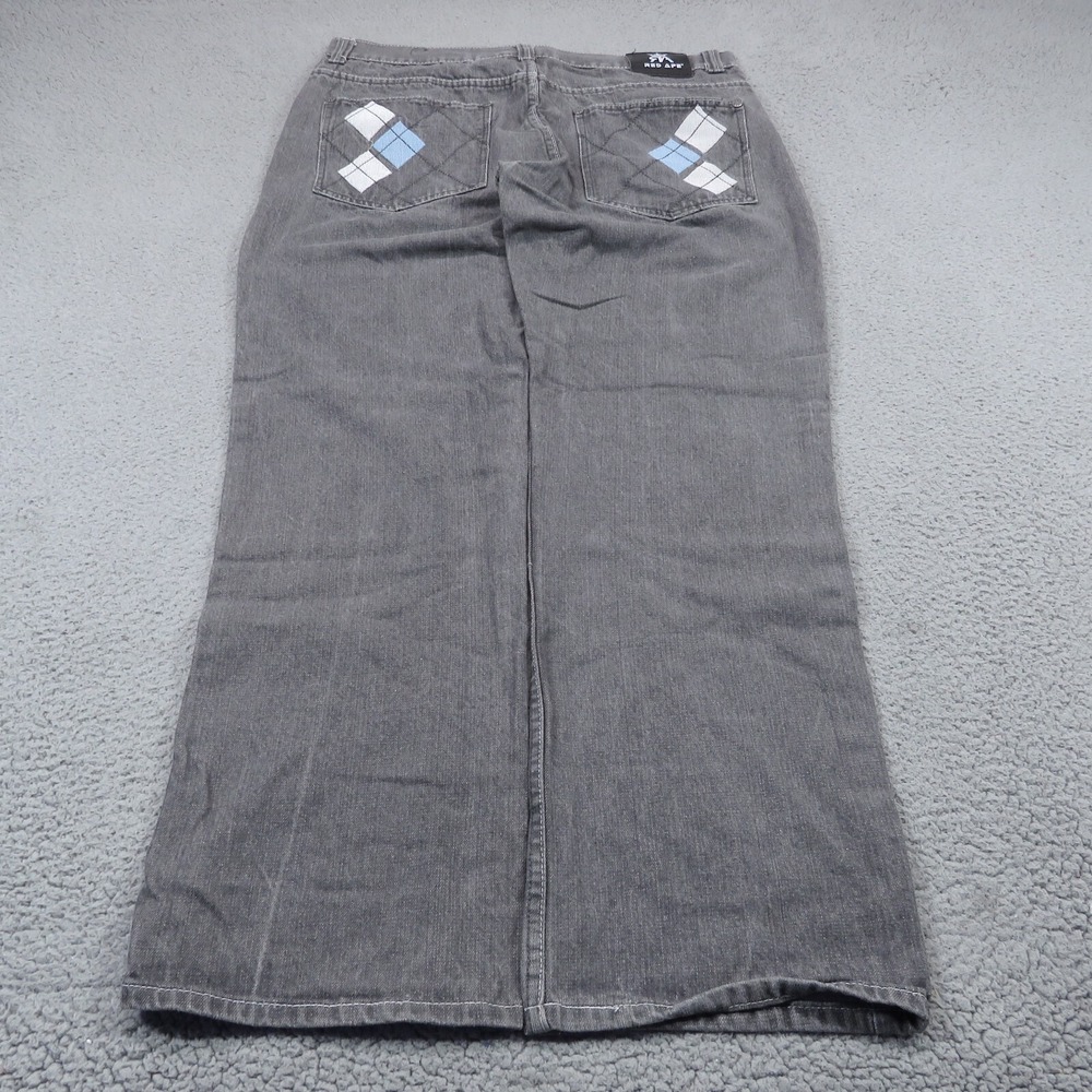 Red Ape VTG Baggy Jeans Mens 40x33 Gray Y2K Skater Grunge Diamond Embroidered